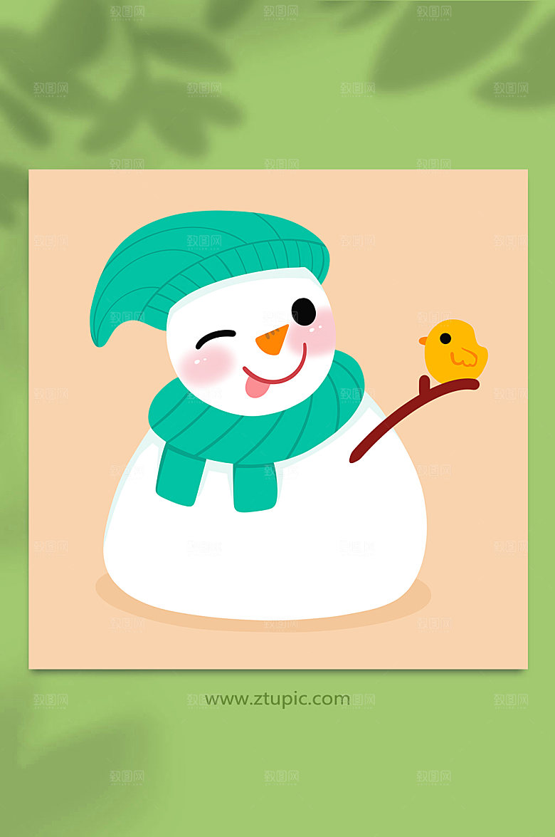 欢乐小鸟雪人小雪节气温馨插画