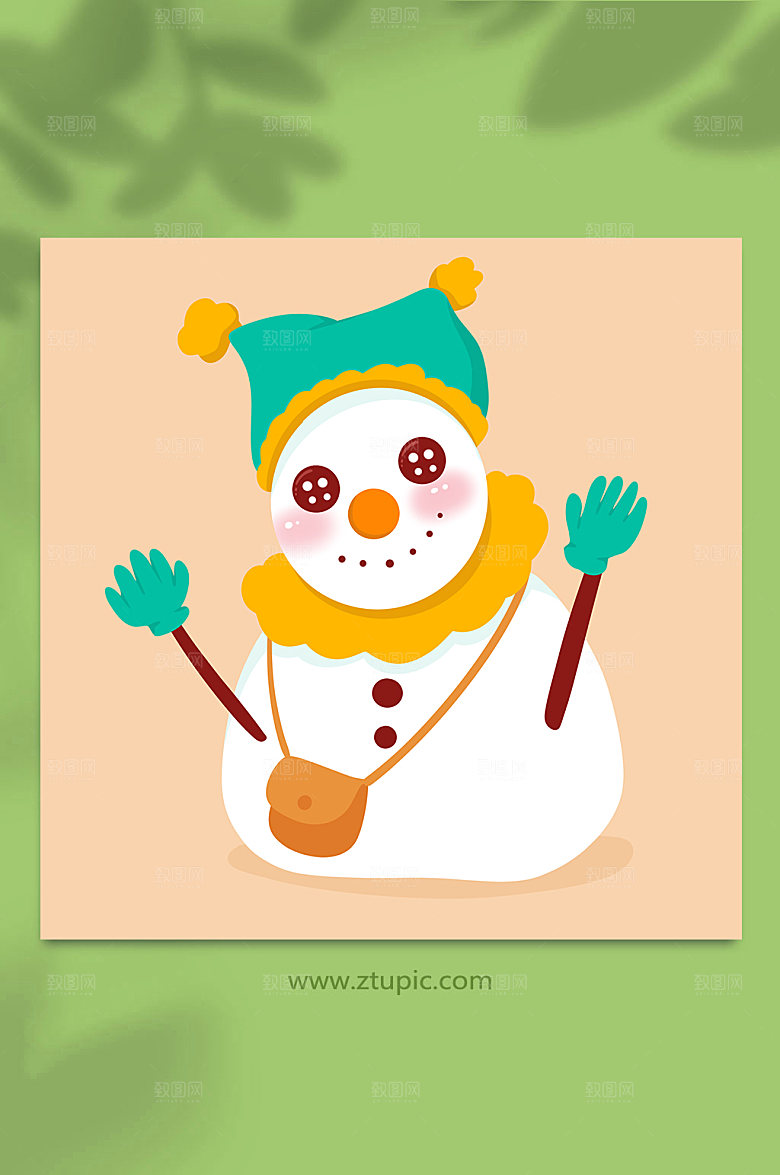 童趣小书包雪人小雪节气卡通插画