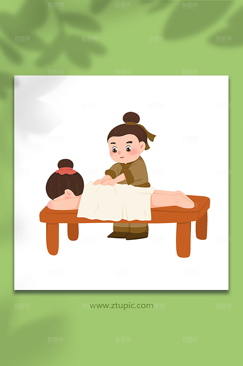 简洁中医养生推拿卡通人物插画