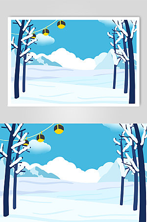 蓝色冬季户外滑雪插画背景图设计