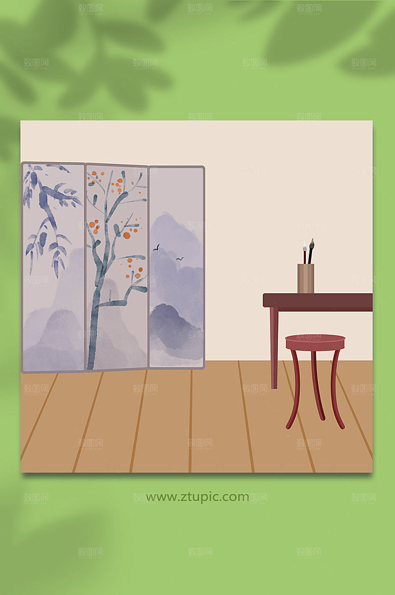 古典中医养生室内创意插画背景图