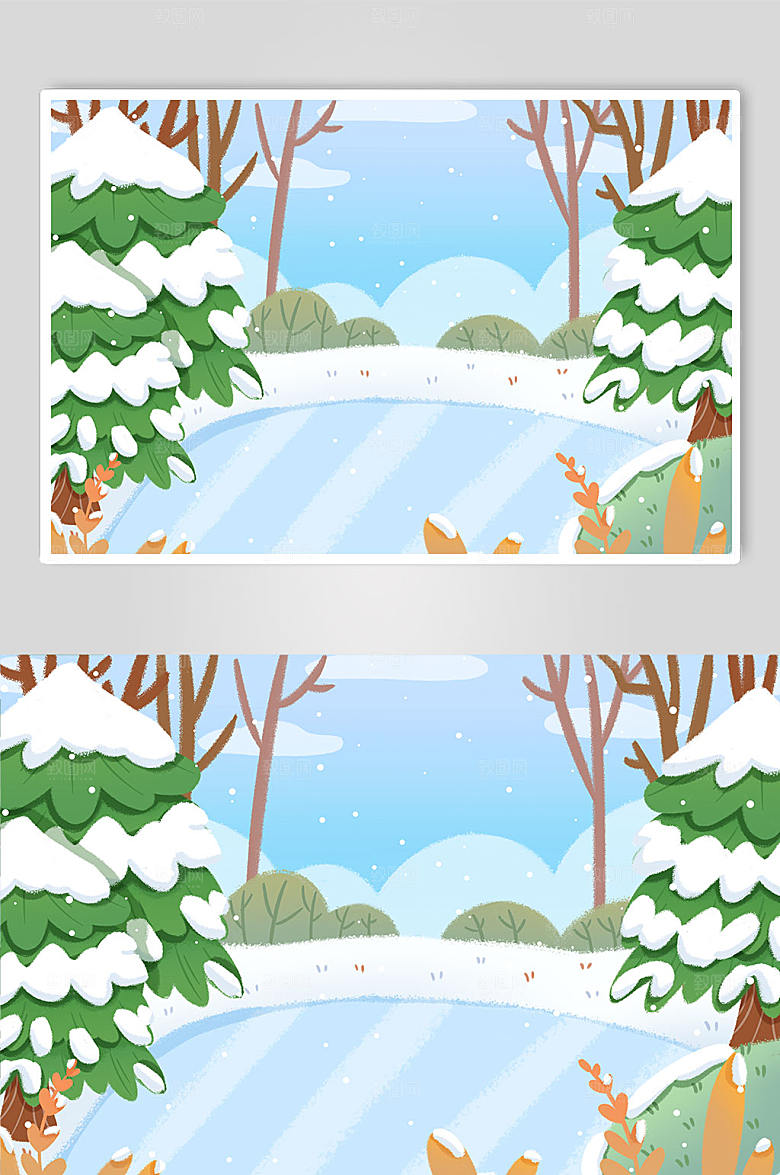 蓝色卡通小雪节气冬季精美背景图