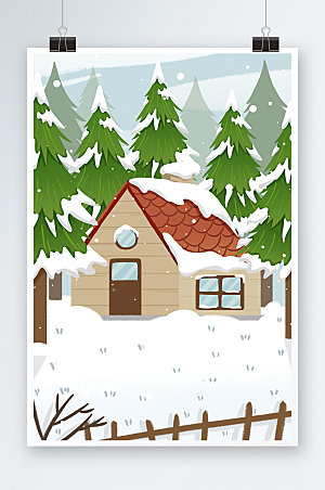 黄色卡通雪景冬天户外背景图设计