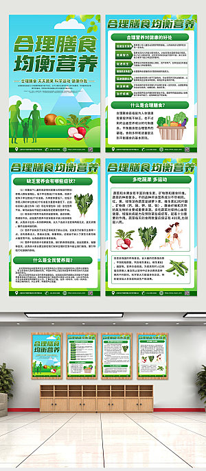 简约绿色合理膳食营养四件套海报