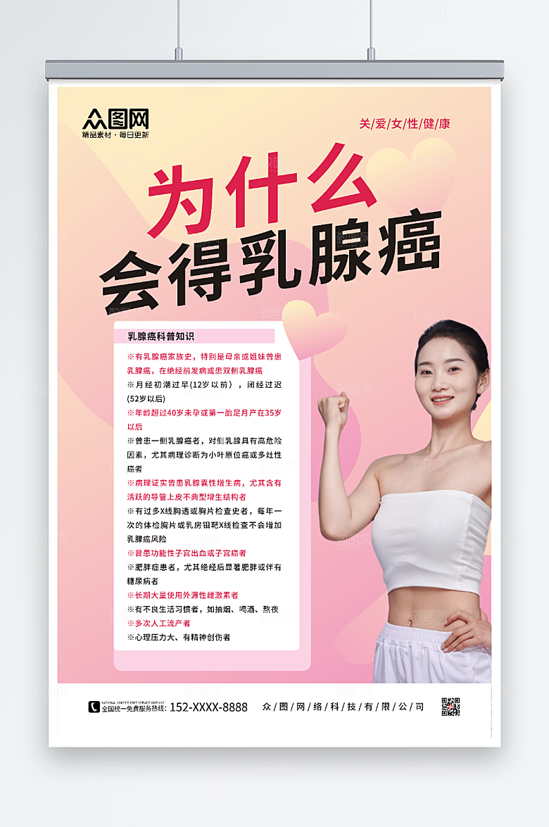 粉色关爱女性预防乳腺癌海报