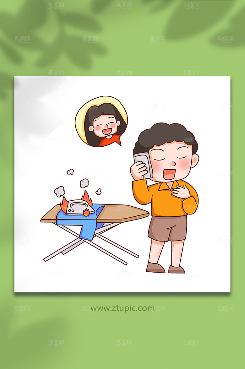 简洁烫衣服用电安全人物卡通插画