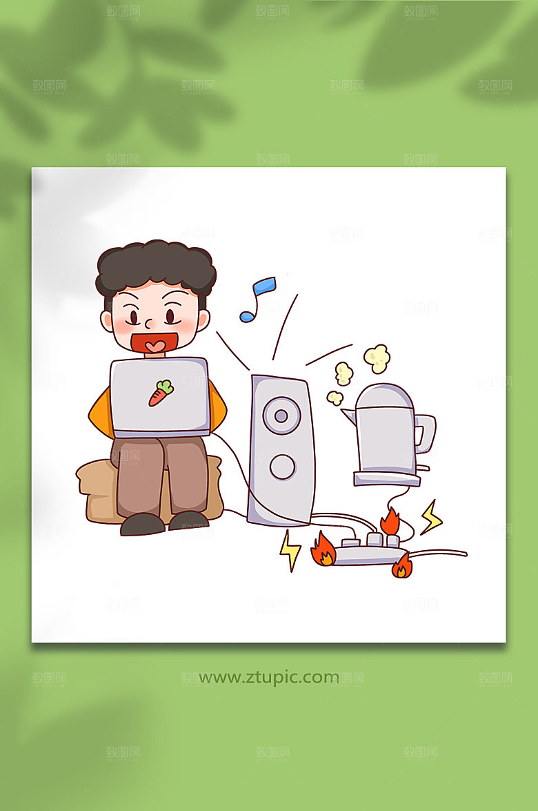 大气超负荷用电安全卡通插画