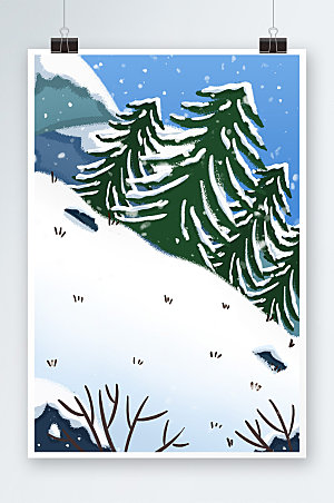 白雪皑皑卡通冬季雪景森林背景图