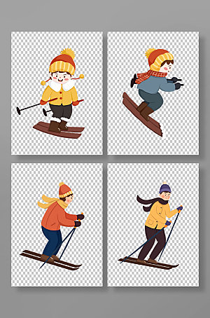 可爱卡通滑雪运动人物插画元素
