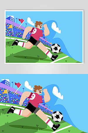 蓝色男孩踢足球人物插画设计