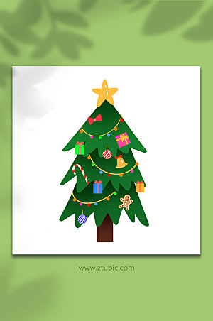 绿色喜庆圣诞树装扮元素插画
