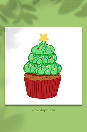 绿色圣诞蛋糕装饰元素插画