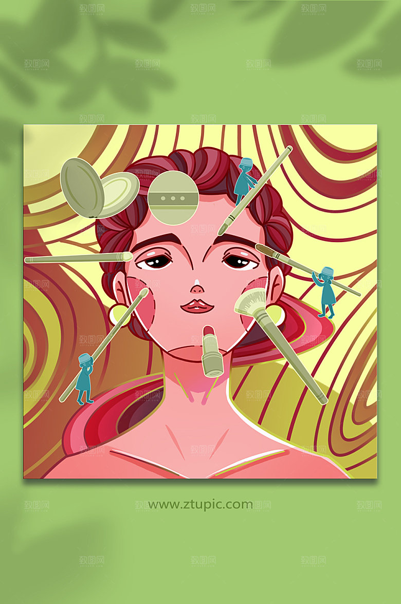 漫画风美女美容整形步骤人物插画