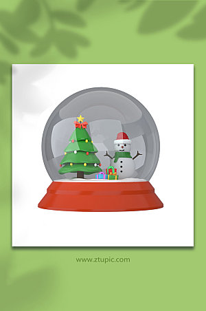 圆形圣诞节水晶球雪人C4D模型