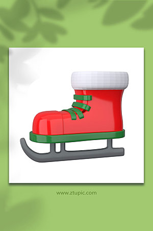 卡通圣诞节红绿滑冰鞋C4D模型
