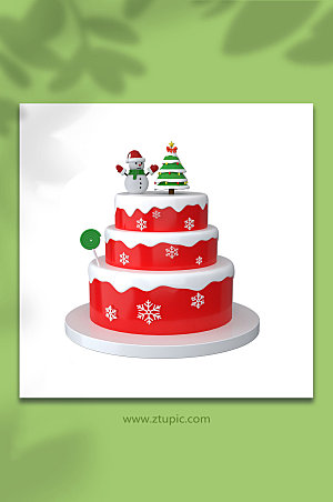 红色圣诞节喜庆雪花蛋糕C4D模型