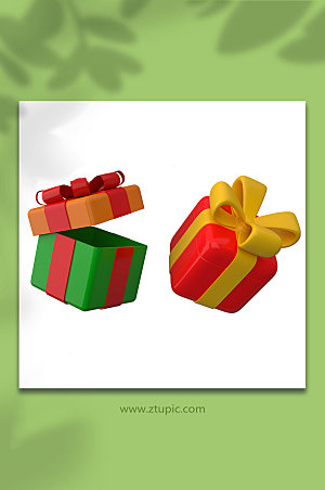 立体圣诞节礼红绿物盒C4D模型