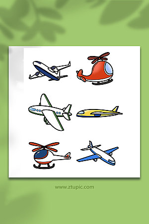 简洁手绘航空交通工具元素插画