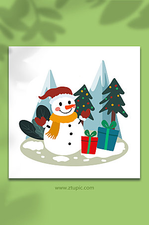 简洁手绘圣诞雪人单体元素插画