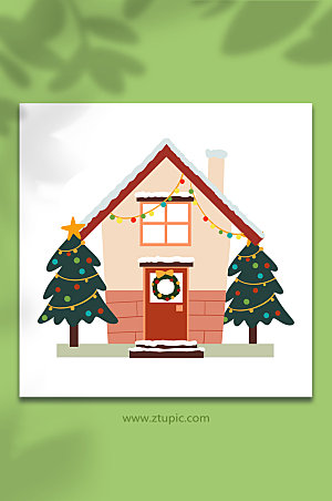 美丽卡通圣诞节房子立体元素插画