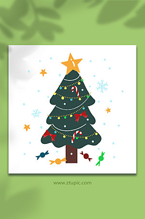 装饰点缀卡通圣诞树元素插画