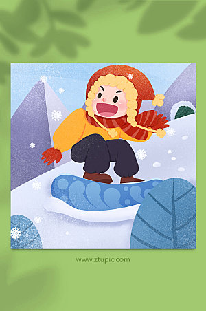 喜悦单人冬季滑雪炫酷人物插画