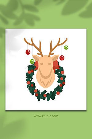 简洁卡通圣诞节装饰麋鹿元素