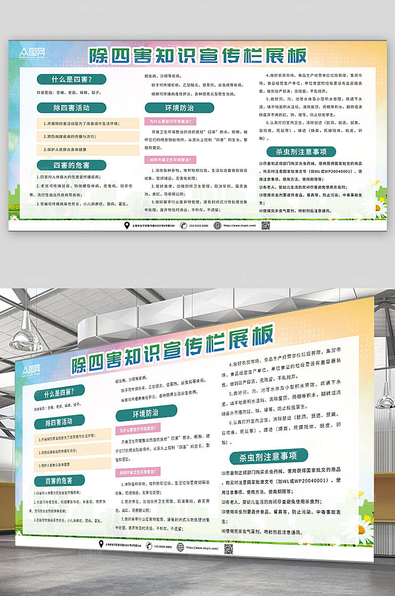 简洁除四害知识宣传栏展板