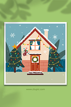 立体卡通圣诞房子背景图