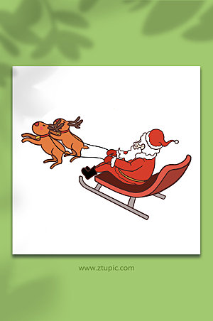 简洁卡通圣诞老人骑雪橇元素
