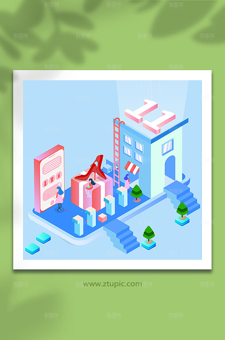 3D立体卡通双十一促销插画