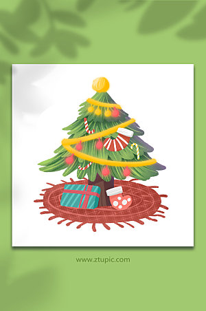 手绘圣诞树道具插画免抠元素