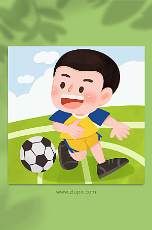 欢乐青少年踢足球卡通人物插画