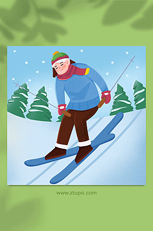 大气雪场冬季滑雪优美人物插画