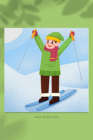 庆祝成就感冬季滑雪冠军人物插画