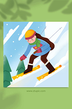 大气勇敢冬季滑雪炫酷人物插画