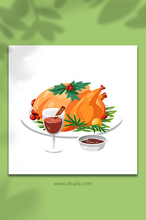 橙色卡通火鸡大餐圣诞节宣传插画