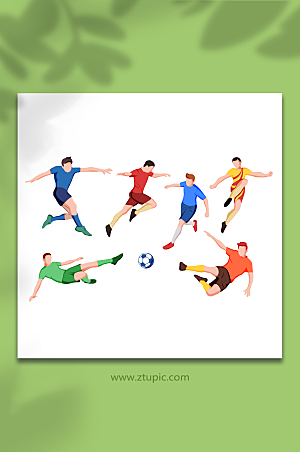 彩色世界杯足球运动员组合元素插画