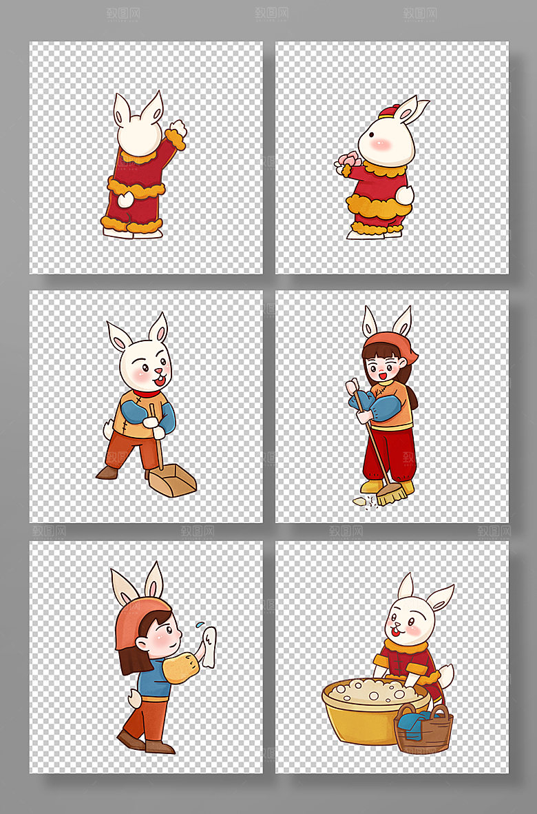 可爱兔子拟人兔年年俗元素插画