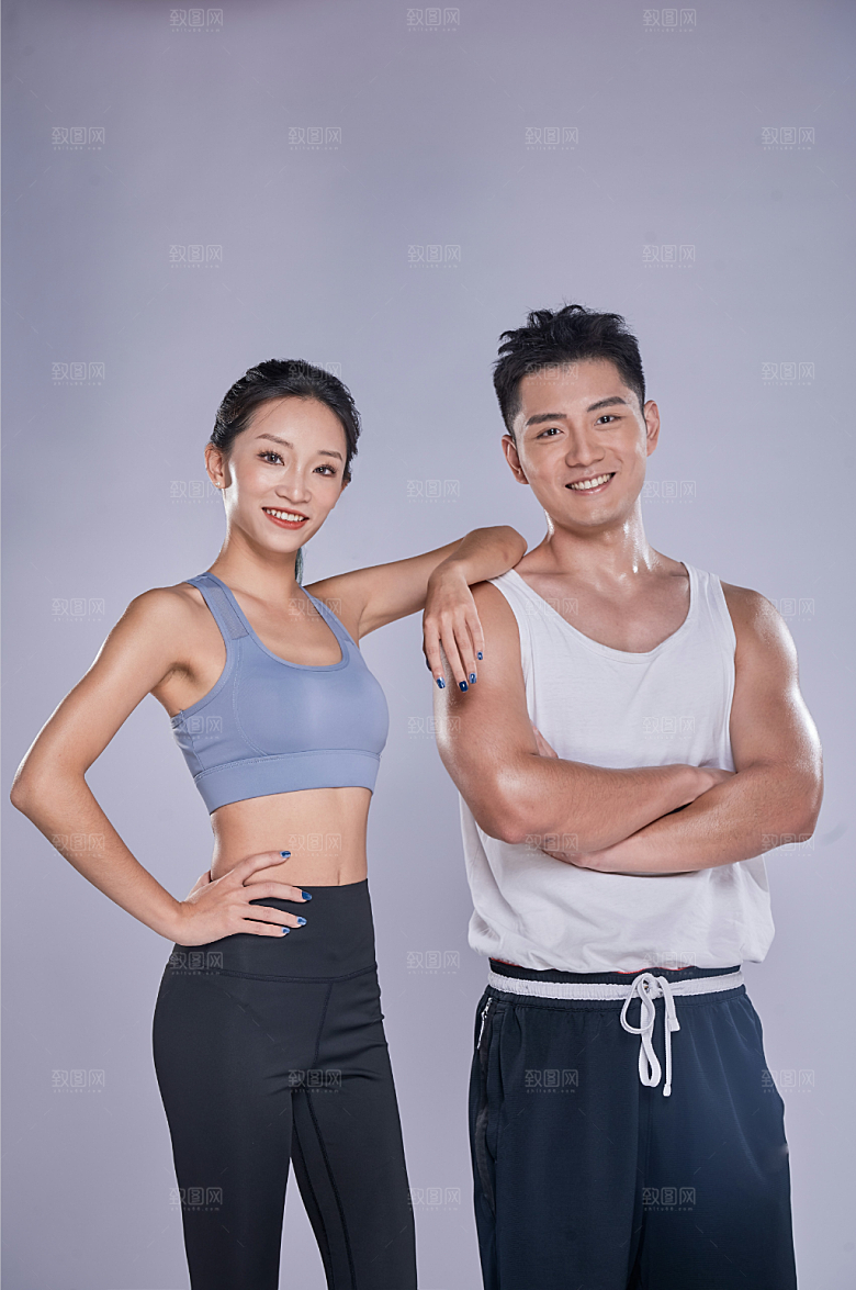 简洁房男女叉腰运动精修摄影图片