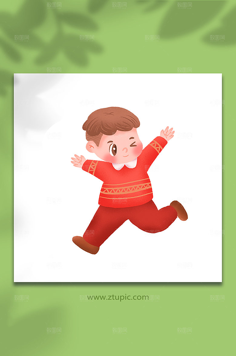 帅气男孩圣诞人物插画免抠元素