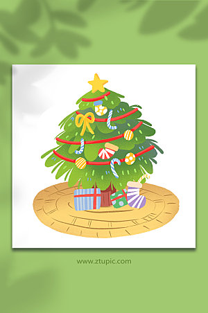 绿色圣诞树物品插画免抠元素