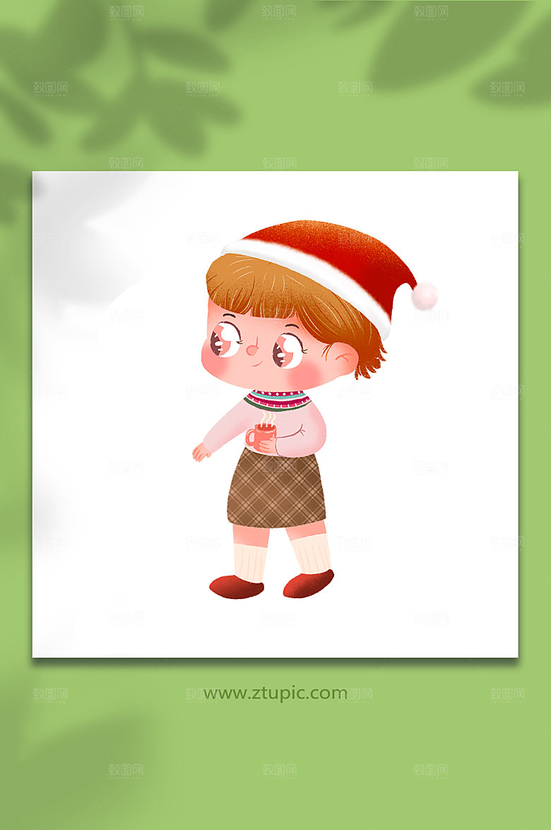 唯美圣诞女孩人物插画免抠元素
