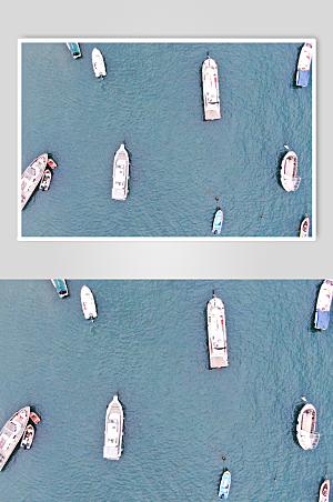 蔚蓝海面大海游船俯拍摄影图