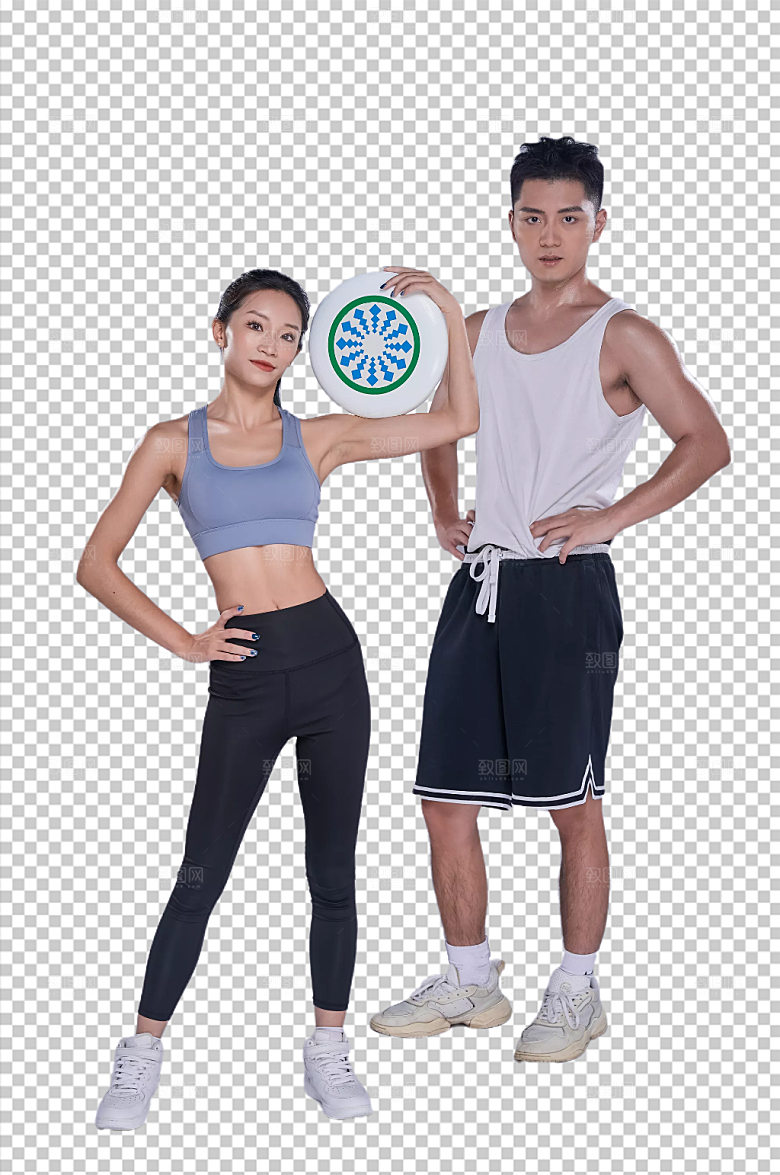 时尚飞盘运动男女免抠摄影图
