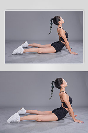 时尚女生健身压腿精修摄影图照片