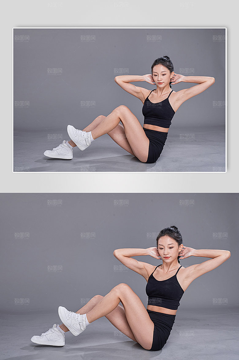 唯美女生健身拉伸精修摄影图照片