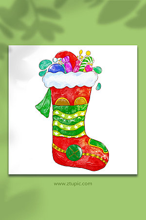 简洁红色圣诞袜装饰元素插画