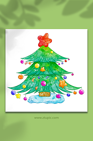 简洁卡通圣诞树装饰元素插画