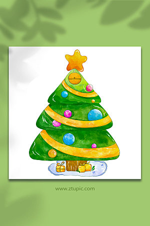 唯美圣诞树装饰物品元素插画